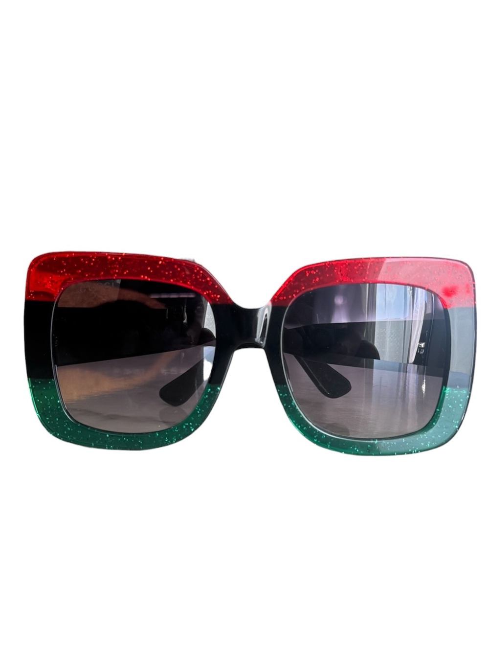 Gucci Glitter Square Sunglasses in Red, Black & Green